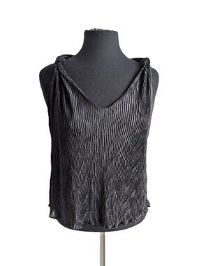 NWT GILLI Black Crinkle Pleated Tie-Strap Tank Top | Medium